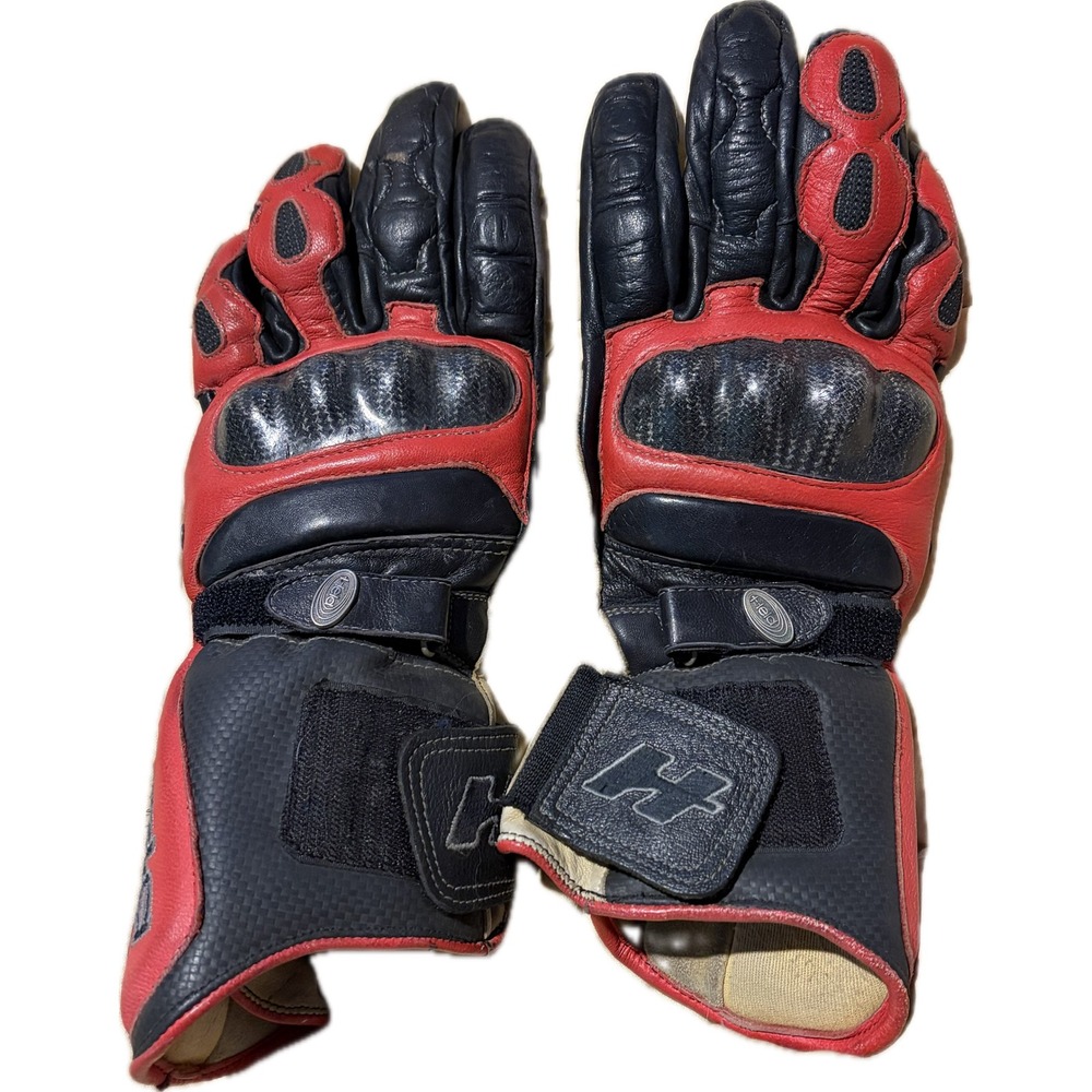 Vintage Held Leather Motorcycle Racing Gloves Carbon‎ Fiber Red Black Size 9